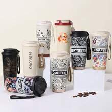 1 Pc 316 Stainless Steel Vacuum Insulated Water Bottle With Carry Strap, Lily Flower Pattern Coffee Cup, Portable Double-Wall Tumbler With Straw, Unisex Office Cup Back To School