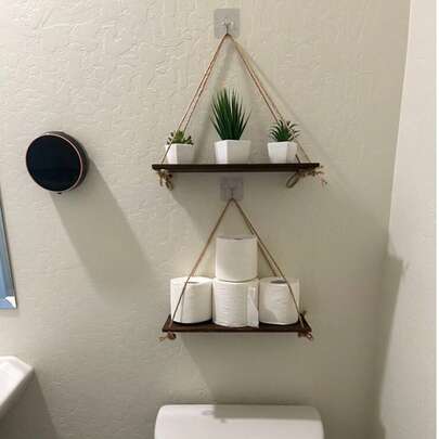 1 件/2 件极简主义 Macrame 壁挂，木制浮动搁板，墙壁悬挂式搁板，质朴的木制农舍绳架，波西米亚风织物编织储物板挂毯悬挂式搁板设计悬挂装饰用于浴室、办公室、阳台、卧室、客厅等秋季家居装饰房间装饰极简主义壁挂式装饰悬挂绳架，木制浮动搁板，客厅墙壁展示架