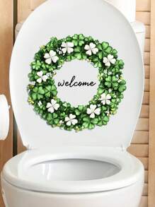 1 Peça Adesivo Impermeável Anti-Umidade de Trevo de Quatro Folhas de Alta Qualidade, Adesivo Decorativo Autoadesivo com Padrão de Trevo da Sorte Fresco, Renovação de Banheiro, Decoração de Natal, Ano Novo, Casamento - Verde - Visão 2