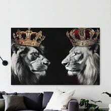 1pc Framed Lion Picture Wall Decor Canvas Wall Art Black And White Animal Lion King And Queen Painting Prints Modern Artwork For Living Room Bedroom Home Office Decor Canvas Painting 2D - Framed - View 5