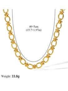 1 Set Stainless Steel Geometric Knot Design Fashionable Personalized Necklace & Bracelet Set, Suitable As Gift - Yellow Gold - View 8
