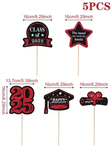 5Pcs Class Of 2025 Graduation Party Decorations Kit | 2025 Grad Decor Supplies, Spring-Summer 2025 Centerpiece Set, Aesthetic Cake Toppers & Floral Vase Inserts, Photo-Ready Grad Party Backdrop Props, Instant Checkout Best Seller, Limited Edition Grad Gifts, Unforgettable 2025 Grad Celebration Decor - Multicolor - View 11