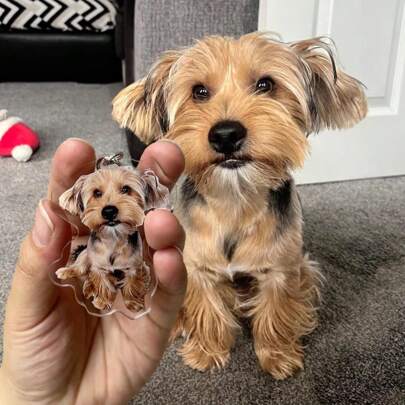 1pc Personalized Pet Dog/Cat Portrait Keychain, PC (Polycarbonate) Material, Suitable For All Seasons, Great Gift For Christmas, Valentine's Day, Chinese New Year, Customized With Idol/Pet/Company Logo/Car Photo/Anniversary, Utilitarian Chic