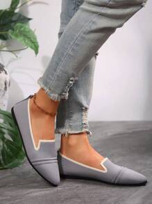 女士尖头一脚蹬乐福鞋，复古艺术大码休闲鞋，软底软面，舒适平底老奶奶鞋 - 藍色 - 查看 7