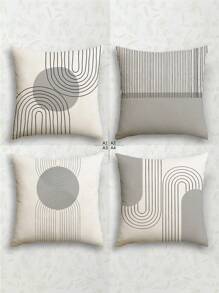 4 piezas Fundas de cojín decorativas modernas con diseño geométrico de lino, con cremallera oculta, lavables, diseño de línea minimalista, para sofá, sala de estar, dormitorio, sin relleno de cojín incluido