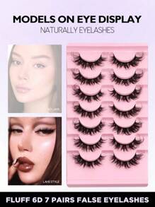 7 pares de pestañas postizas de ojos de gato, pestañas falsas de visón, pestañas naturales esponjosas y voluminosas, extensiones de pestañas naturales y completas, artículos esenciales de viaje, herramientas de maquillaje, pestañas postizas - Pestañas Fluffy - Ver 6