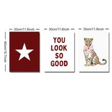 1/3 套时尚豹纹星形墙饰，粉色俏皮猎豹墙饰印花，你看起来真好，极简主义多巴胺装饰，无框墙饰 - 黑色 - 查看 7