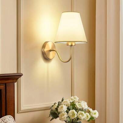 Juego de 2 lámparas de pared en color dorado/negro, lámpara de pared moderna y retro, con pantalla de tela, lámpara de pared para mesita de noche, adecuada para dormitorio, sala de estar y pasillo (excluyendo la fuente de luz)