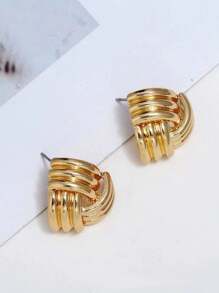 1 Pair Petite Versatile Striped Knot Stud Earrings, Suitable For Daily Wear For Women - Gold - View 4