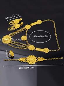 Set de joyería vintage de 5 piezas, de aleación de cobre chapado en oro de 24K, con un estilo exagerado que incluye collar, aretes y anillo, adecuado para mujeres, especialmente para bodas, fiestas y ocasiones de Ramadán
