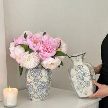 One Hand-Painted Blue And White Ceramic Vase In Vintage-Style For Flowers, Suitable For Living Room, Bedroom, Balcony Decoration, For Dried Flowers, Artificial Flowers & As An Ornament,Home Decor,Flower Vase,Centerpiece,Table Decor Rama Decoration Rama Gifts Birthday Graduation Room Decor Glass Vase