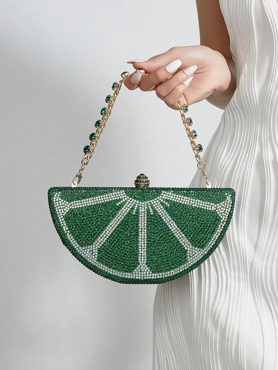 Semicircle Glitter Bling,Shiny Glamorous,Elegant,Exquisite Rhinestone Decor Box Bag Glamorous Handbag,Evening Bag For Party Girl,Woman,For Female Perfect For Party,Wedding,Prom,Dinner/Banquet,Best Gift For Women, Perfect For Party Wedding - Green - View 1