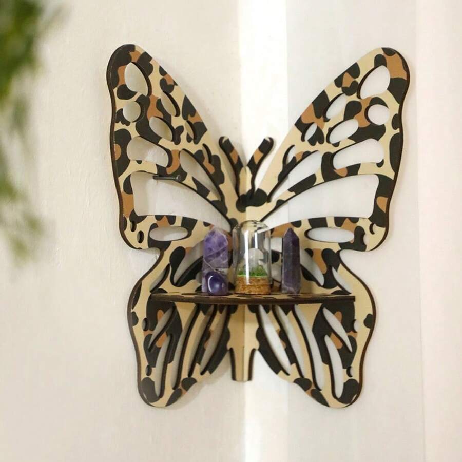 1 件波西米亚豹纹木质蝴蝶形壁挂水晶架，适合居家和酒店的简约装饰 - 彩色 - 查看 1