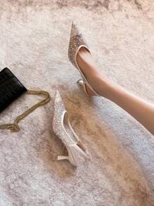 Tacones de tacón medio con apertura en la espalda, moda sexy y casual para mujer