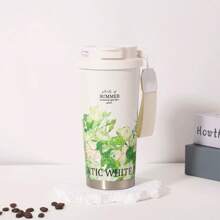1 Pc 316 Stainless Steel Vacuum Insulated Water Bottle With Carry Strap, Lily Flower Pattern Coffee Cup, Portable Double-Wall Tumbler With Straw, Unisex Office Cup Back To School