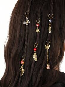 6pcs Boho Ladies Hair Ring Y2K Punk Hair Accessories Fringe Metal Christmas Tree Pendant Hair Buckle Dreadlocks Hair Buckle Dark Wind Halloween Accessories Christmas Gift Party Accessories