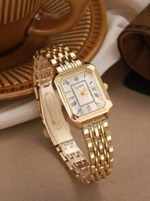 Relógio de quartzo retrô feminino, elegante, compacto, com mostrador pequeno e pulseira de aço quadrada, ideal para uso diário, aniversário, dia das mães, presente de Páscoa
