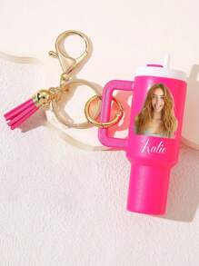 Personalized Mini Cup Keychain Pendant, Custom And Name, Making It A Unique Accessory Pendant, Including Storage Space, Portable Bag Pendant, Lipstick Storage, Portable Perfume Storage, Perfect Back-To-School And Gift Options,Customized Keychains & Accessories,Street Casual Chic,Apparel Accessories,Halloween Edit,Boyfriend,Girlfriend,Family,Friends,Trinkets, Vintage Leather - Multicolor - View 4