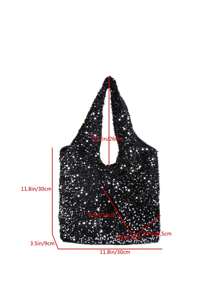 2 pièces Ensemble comprenant un porte-monnaie, un grand cabas pailleté de mode à capacité élevée, un sac à main d'épaule, pailleté brillant tout autour, sac fourre-tout pour l'extérieur/les courses, grand sac à main, style de rue Y2K, pochette de soirée