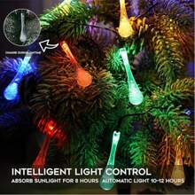 1 pieza Luces de cadena LED con forma de gota de agua solares, impermeables, con efecto de parpadeo de estrellas, para decoración navideña, otoñal, para interiores y exteriores