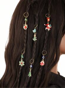 6pcs Boho Ladies Hair Ring Y2K Punk Hair Accessories Fringe Metal Christmas Tree Pendant Hair Buckle Dreadlocks Hair Buckle Dark Wind Halloween Accessories Christmas Gift Party Accessories