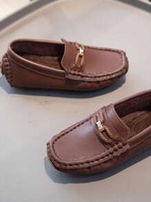 男童时尚乐福鞋，新款儿童鞋一脚蹬防滑舒适休闲船鞋 - 棕色 - 查看 3