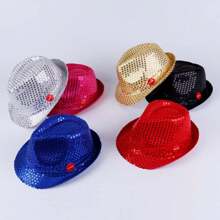 1pc Unisex Magic Performance Sequin Decorated Jazz Hat, Suitable For Stage And Magic Show - Multicolor - View 4