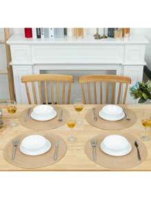 4 件/6 件/8 件/15 英寸圆形编织餐垫套装，可洗，适合家庭聚会、婚礼、派对（卡其色） - 卡其色 - 查看 3