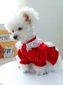 1 pieza Ropa para mascotas, Vestido de terciopelo lindo y elegante para cachorros/gatitos, Adecuado para perros pequeños, Rojo