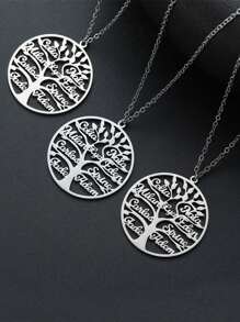 Custom Tree Of Life Nameplate Necklace, Unisex, Personalized With Mother & Child / Family Member Names, Stainless Steel Pendant Necklace, 2-9 Name Customizable, Family Gift, Fashion, Autumn Style, Neutral, Casual Custom, Personalized