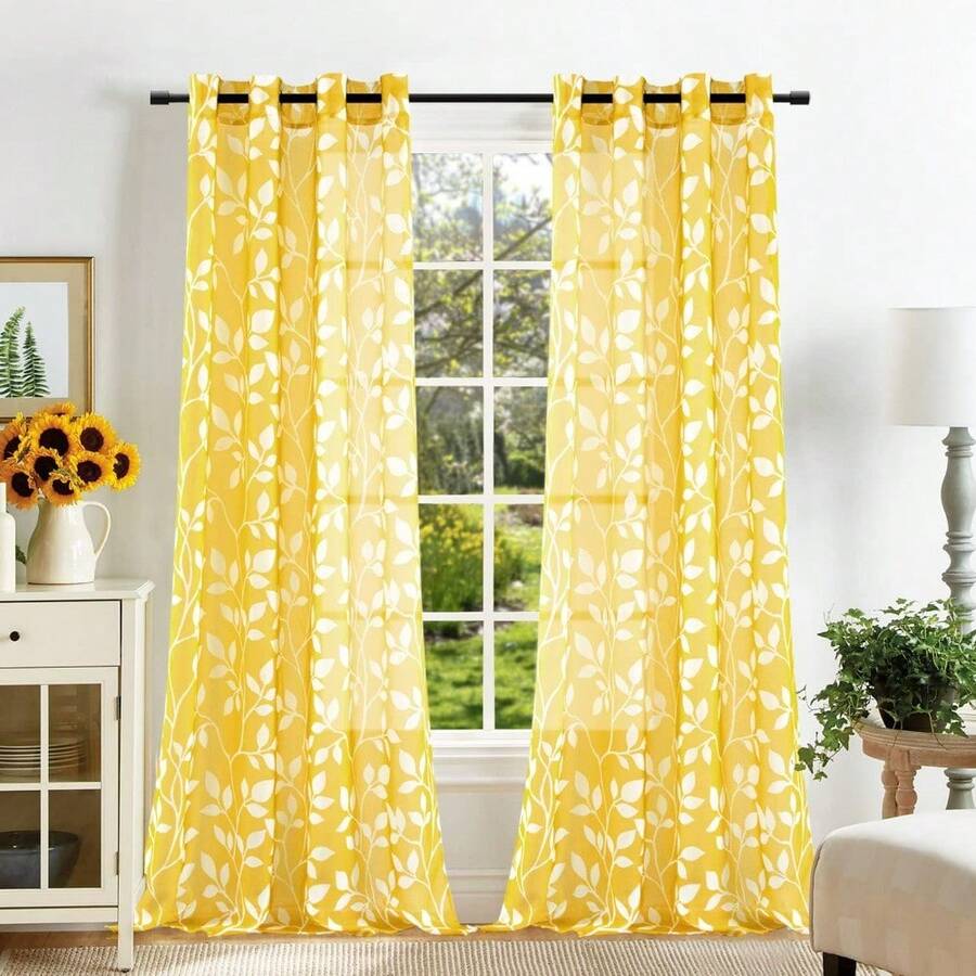 Cortinas transparentes amarillas para sala - Amarillo - Ver 1