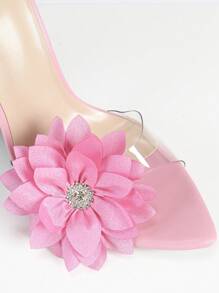 Women's High Heel Shoes, Pink 3D Floral Strap Glass Jelly Peep Toe Sandals, Comfortable Casual Outdoor Fashion Elegant Party Heels