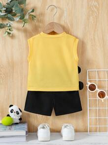 2pcs/Set Baby Boys' Sleeveless Panda Print Tank Top And Shorts, Suitable For Summer Outings