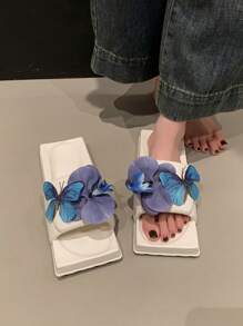 Sandales plates de plage à fleurs pavées pour femmes, confortables, antidérapantes, pour porter à l'extérieur/à la maison