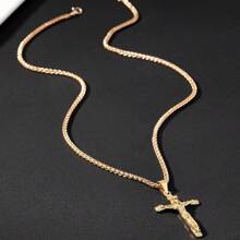 1 件最新男士编织链吊坠项链，金属材质 - 金黃色 - 查看 2