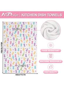 2 件复活节兔子图案厨房毛巾，超柔软超细纤维手巾，适合春季家居装饰和清洁