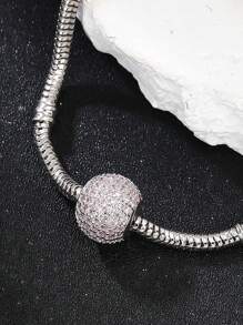 1pc Basic Round Full-Rhinestone Cubic Zirconia Beaded S925 Sterling Silver Love Dream Series Fashion Women DIY Bracelet, Suitable For Daily Wear And Festivals, Creative Hollow Beads Charm, Delicate Jewelry Gift For Lover, Family And Friends