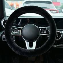 3 pièces/set Housse de volant de voiture noire, peluche d'hiver chaude, élastique, ajustable universellement