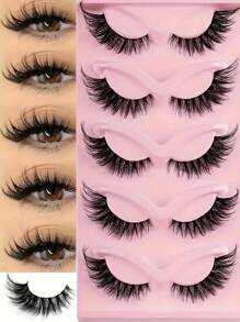 Cat Eye Lashes 5 Pairs - Faux Mink, Winged End, Long & Wispy Manga Effect | Natural Elongated Lashes - Cat Eye Lashes - View 1