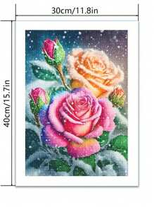 DIY Pintura de diamante 5D de rosa, artesanía de invierno con diamantes redondos completos para decoración del hogar