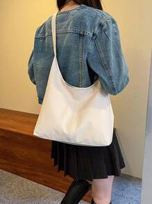 Bolso de hombro de gran capacidad para mujer en estilo retro, versátil bolso de mano de unicolor suave
