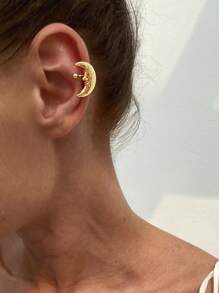 1pc Vintage Minimalist Fashionable Ocean Element Decor Earring Clip, Metal Gold Starfish, Shell, Sun, Moon, Flower Clip-On Earrings, Charming Jewelry Accessory For Women - Yellow Gold - View 14