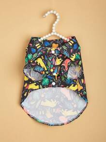1 pieza Camisa para mascotas con estampado de flores y dinosaurios, ropa para mascotas de estilo de vacaciones en la playa de poliéster para gatos y perros - Multicolor - Ver 3
