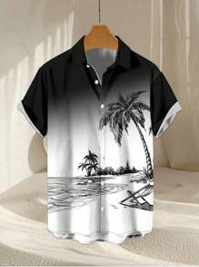 Camisa de hombre con estampado 3D de árbol de coco degradado de verano