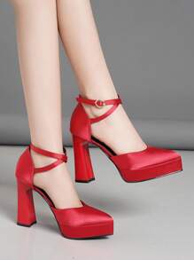 Sapatos femininos de salto alto vazados, salto super alto, rosa, damasco, branco, preto, vermelho, prata, dourado, da moda. - Vermelho - Ver 2