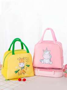 1 pieza Bolsa de almuerzo aislada con estampado de dibujos animados, fiambrera de pana, bolsa refrigeradora térmica impermeable y suave grande, contenedor de almuerzo impermeable, bolsa de cosméticos, bolsa de aseo de viaje, bolsa de viaje de cosméticos