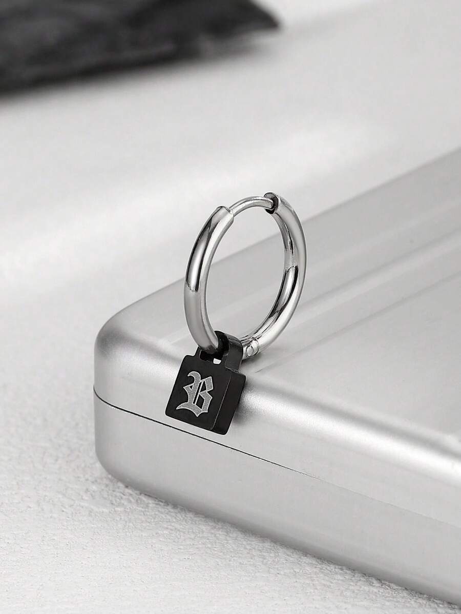 1pc Black Letter B Pendant Men's Personalized Earring - Multicolor - View 1
