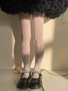 1pc Girls Butterfly Hollow Out Stirrup Tights, Suitable For Daily Wear