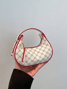 New Vintage Moon Shaped Medium-Sized Shoulder Bag, White Color, Spring/Summer Collection, Retro Rockabilly Style, Large Capacity, Rivet Decor, Oiled Leather, Suitable For Workplace, Casual, Travel, Sling Bag - Multicolor - View 8