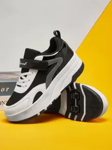 Kids Hook And Loop Roller Skates, Four-Wheel Detachable, Suitable For Skating, Skateboarding, Outdoor Casual Sports Shoes - Black and White - View 3